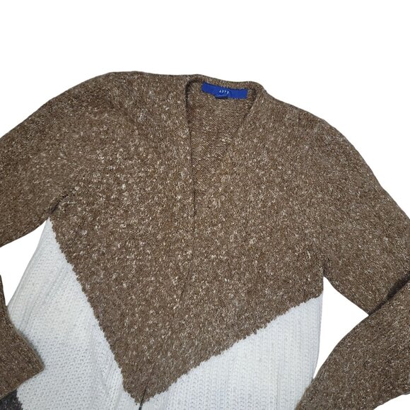 Apt 9 Long Open Cardigan Sweater Womens Colorblock Brown Tan Ivory Cotton wool S - Picture 5 of 5